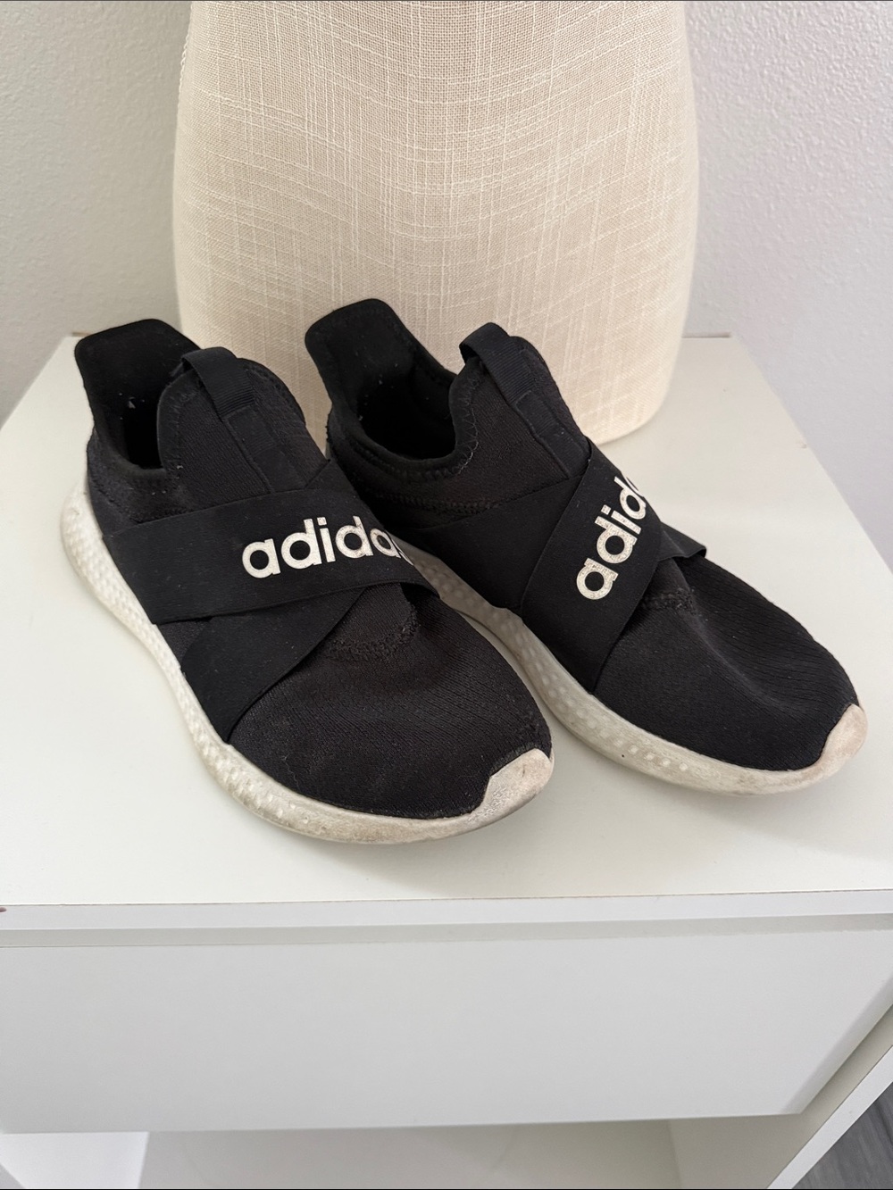 adidas Kids Black Slip-On Crossband Sneakers with White Sole
